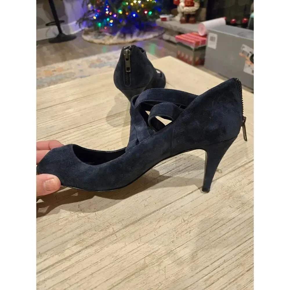 J. Crew Women's Strappy Suede Heels Peep Toe Blue Size 9.5 Made in Italy